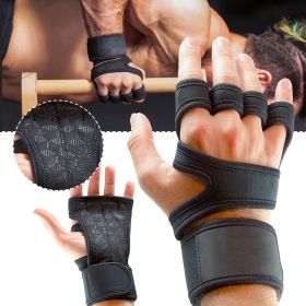 1 Pairs Unisex Weightlifting Training Gloves Fitness Sports Body Building Gymnastics Gym Hand Wrist Palm Protector Gloves - Black - L