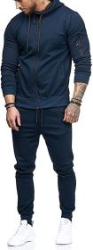 Men's 2 Pieces Tracksuits Running Jogging Athletic Casual Outfits Suit Solid Full Zip Sports Hooded Pants Sweatsuits - S - navy
