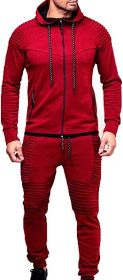 Men's 2 Pieces Tracksuits Running Jogging Athletic Casual Outfits Suit Solid Full Zip Sports Hooded Pants Sweatsuits - S - red