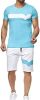 Men's Splicing 2 Piece Tracksuits Casual Short Sleeve Shirts and Shorts Suits - XL - Blue