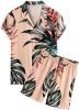 Men's 2 Piece Hawaiian Tracksuit Flower Casual Button Down Short Sleeve Shirt and Suits - XXL - khaki