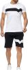 Men's Splicing 2 Piece Tracksuits Casual Short Sleeve Shirts and Shorts Suits - S - white