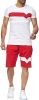 Men's Splicing 2 Piece Tracksuits Casual Short Sleeve Shirts and Shorts Suits - M - Red