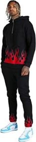 Men's Floral Men's 2 Pieces Tracksuits Running Jogging Athletic Casual Outfits Flame Suit Fitness Tracksuit Set - L - red