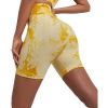 High Waist Workout Shorts for Women Seamless Tie-Dye Butt Lifting Short Gym Running Active Exercise Fitness Yoga Shorts - Yellow - L