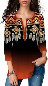 Womens V Neck Chiffon Blouses Casual Balloon Sleeve Floral Print Shirts Tops - Yellow-L