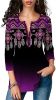 Womens V Neck Chiffon Blouses Casual Balloon Sleeve Floral Print Shirts Tops - Purple-M