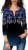 Womens V Neck Chiffon Blouses Casual Balloon Sleeve Floral Print Shirts Tops - Blue-S