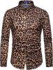 Men's Fashion Leopard Shirts Slim Fit Stand Collar Single Breasted Shirts Casual Long - Bwcs yellow-XXL