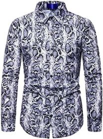 Men's Fashion Leopard Shirts Slim Fit Stand Collar Single Breasted Shirts Casual Long - Bwcs white03-XXL
