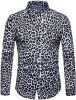 Men's Fashion Leopard Shirts Slim Fit Stand Collar Single Breasted Shirts Casual Long - Bwcs white-S