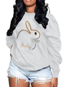 Plus Size Embroidery O Neck Long Sleeve Sweatshirts Top - M - white