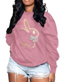 Plus Size Embroidery O Neck Long Sleeve Sweatshirts Top - XXXL - pink