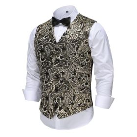 Mens Jacquard Paisley Vest, Casual Business Slim Fit Suit Vest - L