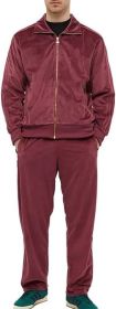 Mens 2 Pieces Velour Tracksuits Full Zip Stripe Casual Jogging Outfits Jacket & Pants Fitness Tracksuit Sets - 3XL - red