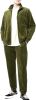 Mens 2 Pieces Velour Tracksuits Full Zip Stripe Casual Jogging Outfits Jacket & Pants Fitness Tracksuit Sets - L - Green
