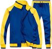 Women's 2 Pieces Tracksuits Casual Running Jogging Athletic Casual Outfits Full Zip Suit Gym Sports Sweatsuits - L - blue