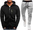 Mens 2 Piece Tracksuit Zipper Cardigan Hoodie Pants Sport Suit Running Jogging Athletic Casual Tracksuit Set - XXL - black3