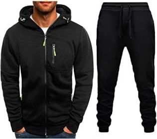 Mens 2 Piece Tracksuit Zipper Cardigan Hoodie Pants Sport Suit Running Jogging Athletic Casual Tracksuit Set - XL - black1