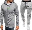 Mens 2 Piece Tracksuit Zipper Cardigan Hoodie Pants Sport Suit Running Jogging Athletic Casual Tracksuit Set - S - light grey3