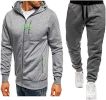 Mens 2 Piece Tracksuit Zipper Cardigan Hoodie Pants Sport Suit Running Jogging Athletic Casual Tracksuit Set - L - light grey2