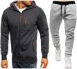 Mens 2 Piece Tracksuit Zipper Cardigan Hoodie Pants Sport Suit Running Jogging Athletic Casual Tracksuit Set - L - dark grey2