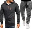 Mens 2 Piece Tracksuit Zipper Cardigan Hoodie Pants Sport Suit Running Jogging Athletic Casual Tracksuit Set - L - dark grey1