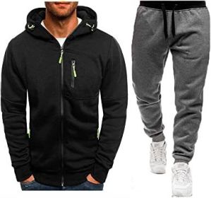 Mens 2 Piece Tracksuit Zipper Cardigan Hoodie Pants Sport Suit Running Jogging Athletic Casual Tracksuit Set - S - black2