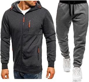Mens 2 Piece Tracksuit Zipper Cardigan Hoodie Pants Sport Suit Running Jogging Athletic Casual Tracksuit Set - XXL - dark grey1