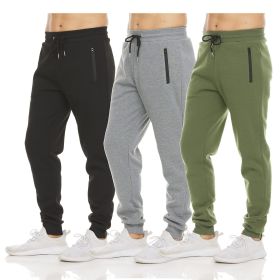 Mens 3 Pack Fleece Active Athletic Workout Jogger Sweatpants - 3pcs black gray green - XL
