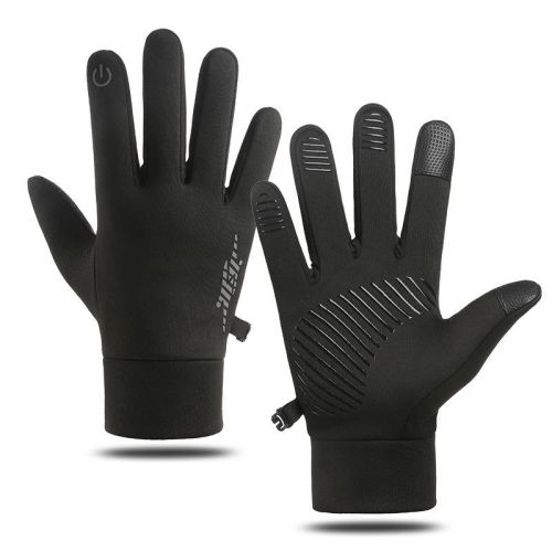Cycling gloves fleece warm mountaineering skiing non-slip touch screen reflective gloves - Black - 24cm