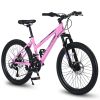 S24103 24 inch Mountain Bike for Teenagers Girls Women, Shimano 21 Speeds with Dual Disc Brakes and 100mm Front Suspension, White/Pink - as Pic
