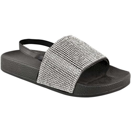 LEVELLE KIDS FLATFORM SLIDERS WIT DIAMANTE STRAP & SLINGBACK IN BLACK - 13 KIDS - BLACK