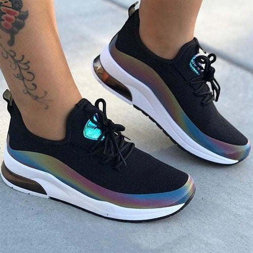 NewFashion Sneakers Mixed Color Ladies Flats Women Casual Vulcanized - Black - 12