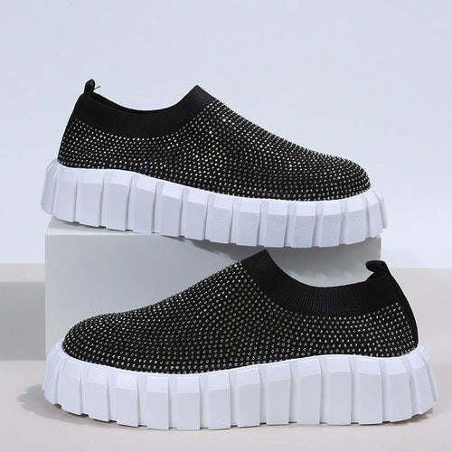 Bling Bling Female Mesh Platform Vulcanized Shoes - Black - 9.5