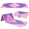 4-Panel PU Leather Folding Exercise Gym Mat with Hook and Loop Fasteners - Pink & Purple
