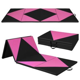 4-Panel PU Leather Folding Exercise Gym Mat with Hook and Loop Fasteners - Black & Pink