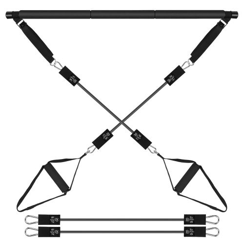 Pilates Bar Kit with 180LBS Resistance Bands Multifunctional Pilates Yoga Toning Bar Full Body Exercise - 100lbs Pilates Bar Kit with 180LBS Resistance Bands Multifunctional Pilates Yoga Toning Bar Full Body Exercise - 100lbs