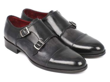 Paul Parkman Men's Cap-Toe Double Monkstraps Gray & Black - EU 43 - US 9.5 / 10