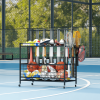 Sports Equipment Organizer, Basketball Storage Rack, Sports Organizer Cart with Basket and Hooks - Black