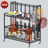 Sports Equipment Organizer, Basketball Storage Rack, Sports Organizer Cart with Basket and Hooks - Black