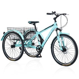 Adult Tricycle Bike,7-Speed Mountain Tricycle,26-Inch 3 Wheels,Comfortable Widen Saddle,Rear Integrated Shopping Basket - as Pic