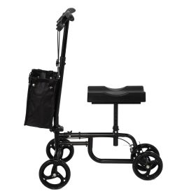 Folding Knee Scooter, Steerable Leg Walker with Bag and Dual Braking System, Crutch Alternative for Foot Injuries Ankles Surgery, Black - as Pic