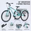 Adult Tricycle Bike,7-Speed Mountain Tricycle,26-Inch 3 Wheels,Comfortable Widen Saddle,Rear Integrated Shopping Basket - as Pic