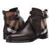 Women Pu Leather Boots Buckle Design Plaid Ankle High Fashion - Auburn - 38