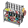 Sports Equipment Organizer, Basketball Storage Rack, Sports Organizer Cart with Basket and Hooks - Black