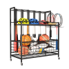 Sports Equipment Organizer, Basketball Storage Rack, Sports Organizer Cart with Basket and Hooks - Black