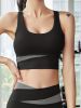 2 Pieces Contrast Color Patchwork Yoga Set, Wide Strap Sports Bra & Overlap Leggings, Women's Activewear - Black - M(6)