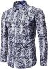 Men's Fashion Leopard Shirts Slim Fit Stand Collar Single Breasted Shirts Casual Long - Bwcs white03-S