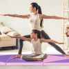 4-Panel PU Leather Folding Exercise Gym Mat with Hook and Loop Fasteners - Pink & Purple